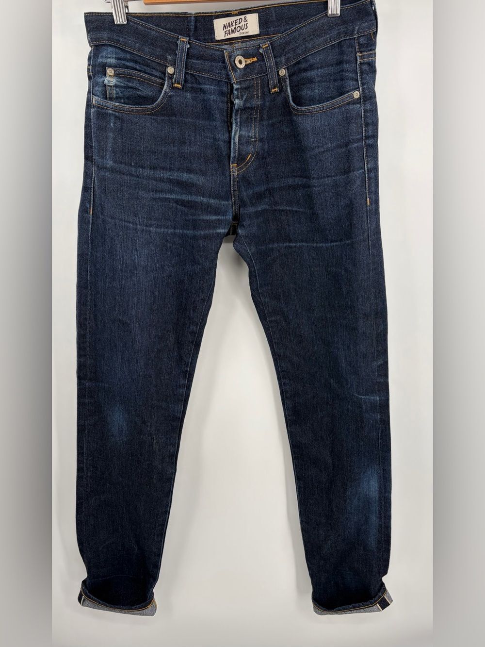 Naked & Famous super guy all conditions selvedge indigo button fly Jean mens 32